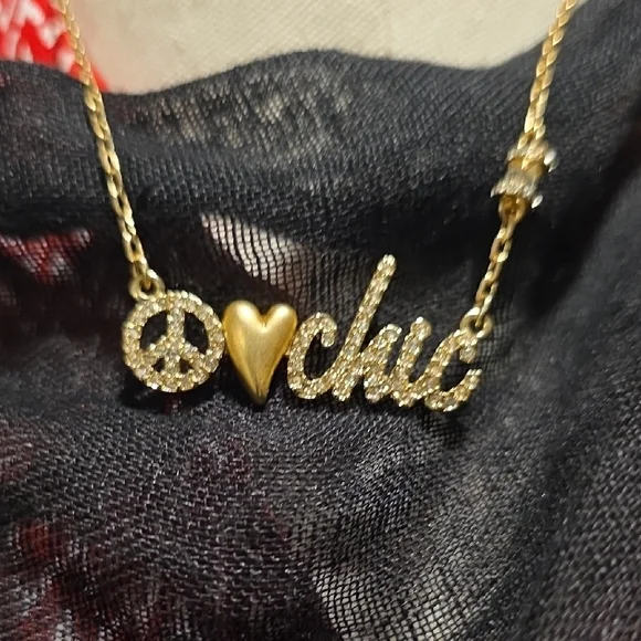 Chico's Gold and Silver Peace Love Necklace - Picture 2 of 2